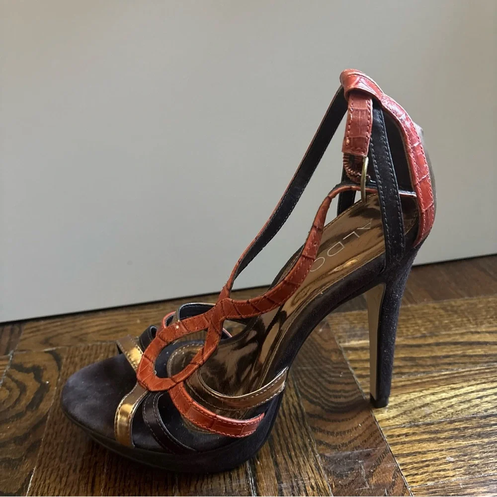 ALDO Red Brown and Gold Strappy High Heel Sandals - Picture 2 of 10